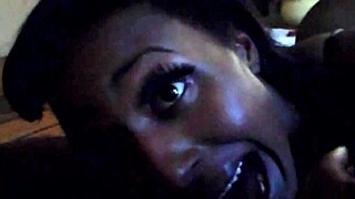 the ebony girl eagerly sucks the big black dick