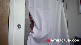 Step dad pins teen against the window for a rough pounding session