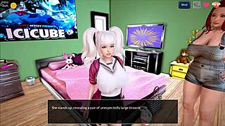 In mythic manor, a horny roommate masturbates in the pool with big tits moaning