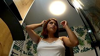 Is This Redhead Girlfriend Teasing In The Bathroom Without Panties?