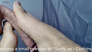 feeling the thrill of a footjob on the beach with my stepdad's monster cock