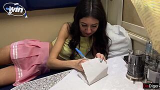 cute 18 yo girl loses her tight pussy on a public train gamble.