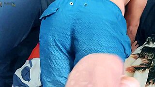 feeling the thrill of a footjob on the beach with my stepdad's monster cock