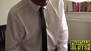 Latex-clad whore gets throated and dominated by big cock.