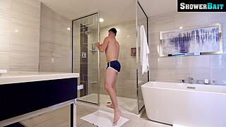 Michael gets a surprise cock in the shower with rimjob and ass licking
