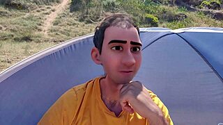 feeling the thrill of a footjob on the beach with my stepdad's monster cock