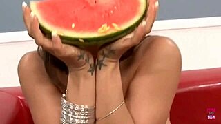 Amazing Brunette Squishes Melon with Sexy Feet, Then Gets Fucked Doggy Style!