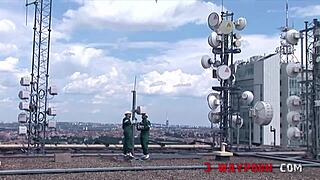 Rooftop Double Anal Fuck for Skinny Teen!