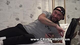 muscle bottom gets bareback fucked in jockstrap by a curious straight guy