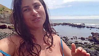my hot stepmom seduces me on a public beach