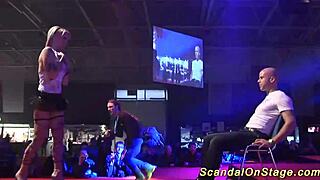 damn! scandal erupts with a wild striptease and dildo play on public stage!