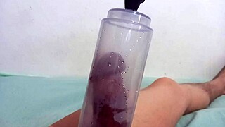 Intense cock sucking with vacuum pump leads to explosive orgasm