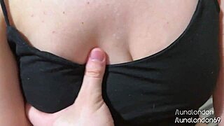 Big-titty goth girlfriend gives a steamy handjob while her curvy blonde body jiggles