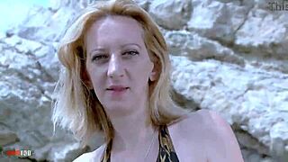 mature slut with small tits does a steamy striptease outdoors