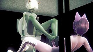 furry yaoi story of grey and pink cat boys in public toilet