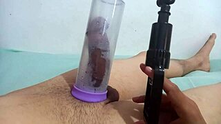 Intense cock sucking with vacuum pump leads to explosive orgasm