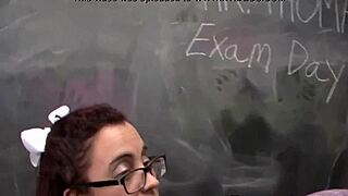 Redhead stepteen jerking her teacher in class! So hot!