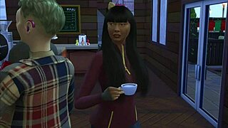 A man has sex with a woman in the bathroom after having coffee with his friend