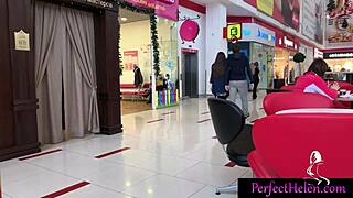 Hot girl gives oiled blowjob to stranger's dick and swallows cum at resort in close-up