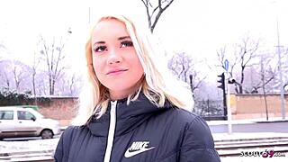 Young German scout Marilyn in hardcore street casting scenes