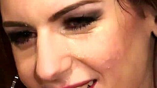 slutty babe catches cum on face from intense sucking