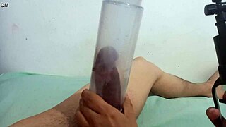 Intense cock sucking with vacuum pump leads to explosive orgasm