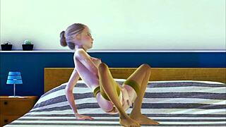 Does this teen in stockings masturbate alone in 3D?