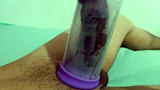 Intense cock sucking with vacuum pump leads to explosive orgasm