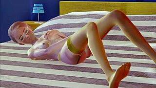 Does this teen in stockings masturbate alone in 3D?