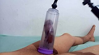 Intense cock sucking with vacuum pump leads to explosive orgasm