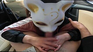 Asian couple creampie blowjob in embarrassing outfit.