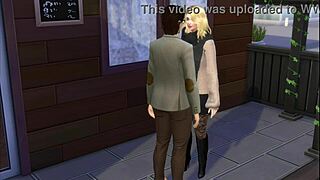 A man has sex with a woman in the bathroom after having coffee with his friend