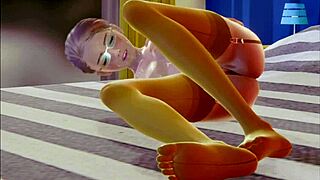 Does this teen in stockings masturbate alone in 3D?