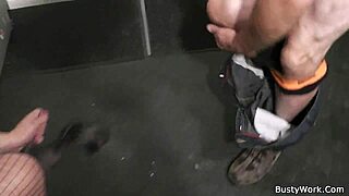 Boss Slams Brunette Fatty in Fishnets Hard From Behind in Office