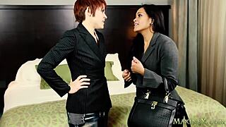 Can Red-Haired Lily Cade Dominate Asian Cougar Maxine X with Her Strapon?