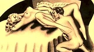 Vintage erotic illustration depicts antique cartoon scenes