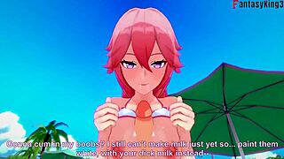 Yae Miko in bikini sex on the beach, POV view 😍