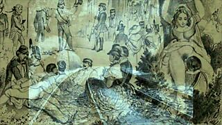 Vintage erotic illustration depicts antique cartoon scenes