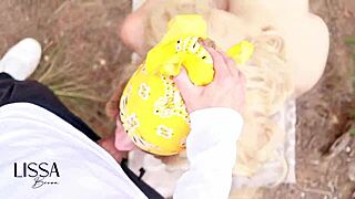 doing yoga outdoors turned into riding a stranger in forest! 🌿