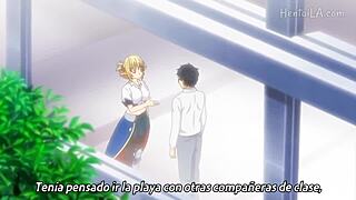 Linda the blonde girl relaxes on the beach in hentai