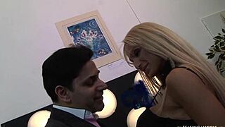 amazing blonde in stockings rides and sucks cock