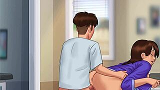 Big tits bouncing while being fucked in the kitchen in Summertime Saga