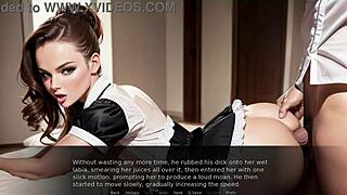 maid plays dirty fantasies with big cock group in 3 some.