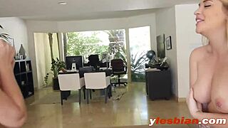 Blonde Babe Licks Shaved Pussy On Sofa In Lesbian Oral