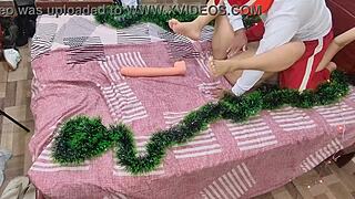 Sucking my stepmom's big ass pussy for Christmas, what a treat!