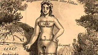 Vintage erotic illustration depicts antique cartoon scenes