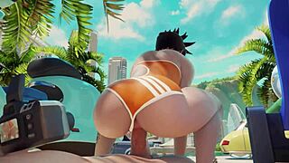 overwatch tracer rides cock on public beach