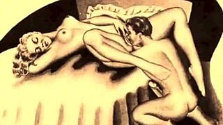 Vintage erotic illustration depicts antique cartoon scenes