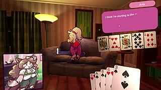 two chicks dive into furry strip poker game fun