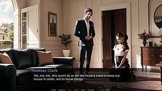 maid plays dirty fantasies with big cock group in 3 some.